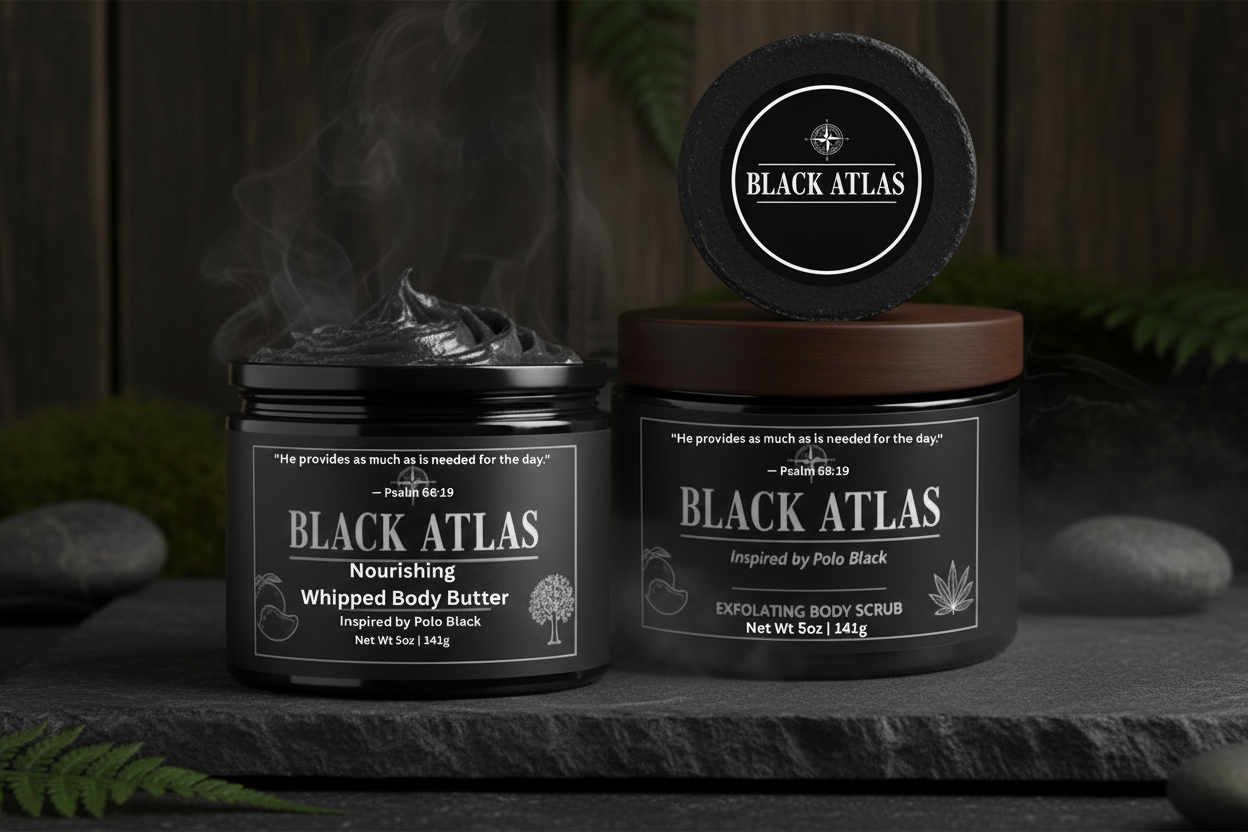 Black Atlas Midnight Noir Elite      Collection                                          Polo Black Inspired                          Soap, Body Butter & Scrub