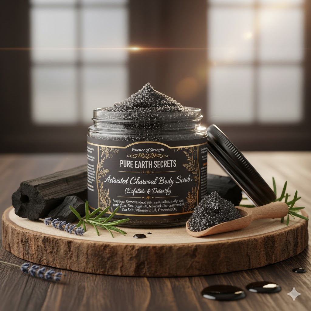 Black Activated Charcoal Purifying Body Scrub | Essence of Strength | Deep Detox (Net Wt 8oz)